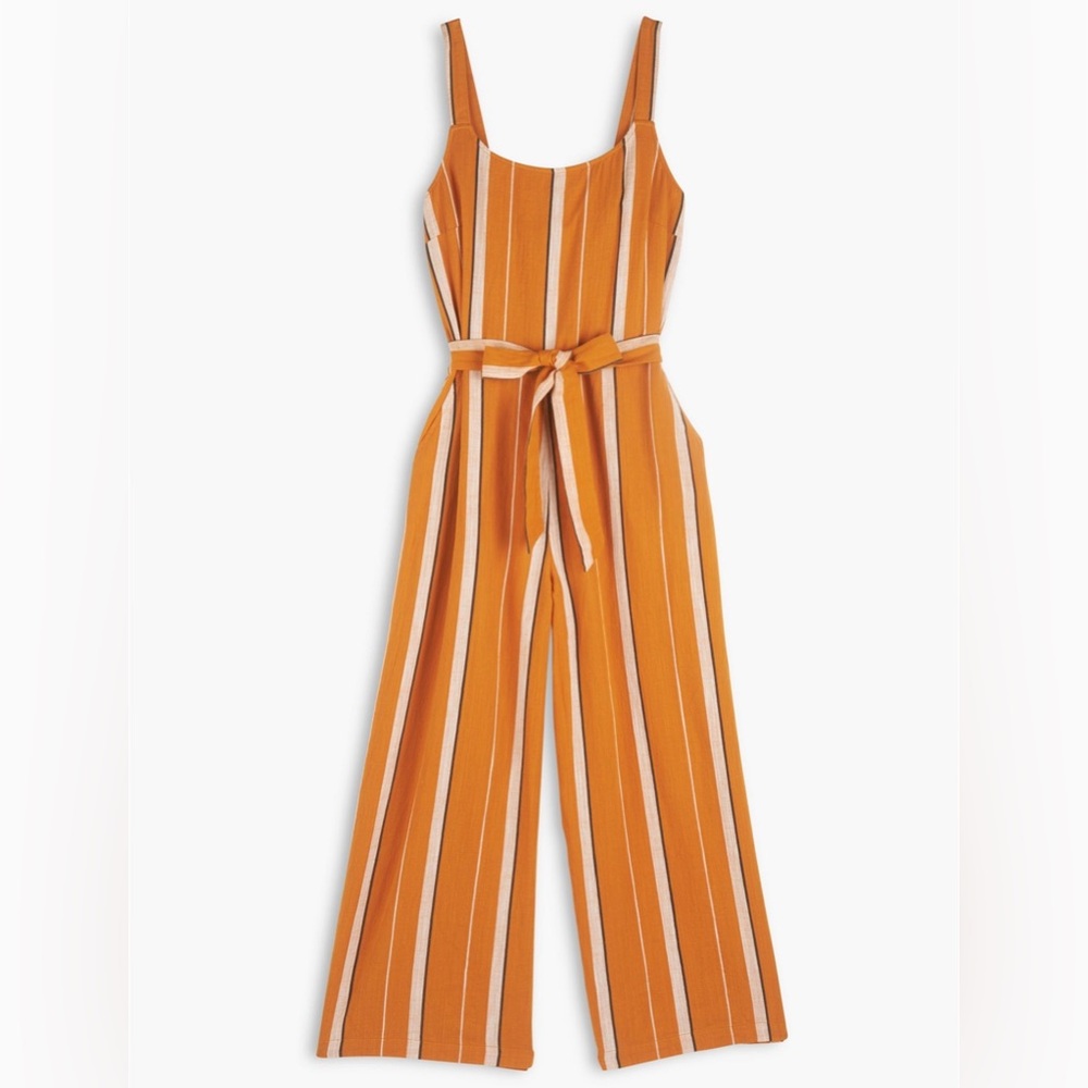 Lucky brand jumpsuit size small striped Catalina rust boho jumpsuit cotton